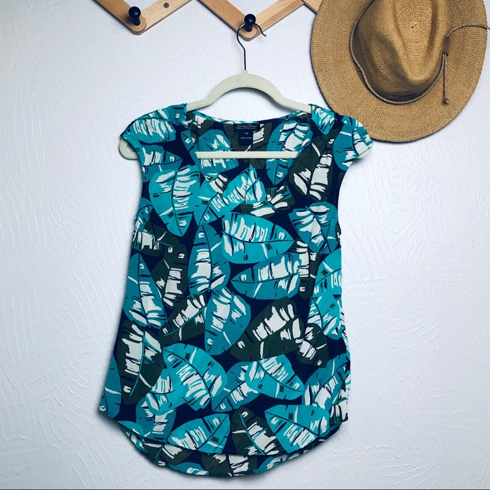 LUCKY BRAND I XS Palm Leaf Silk Top